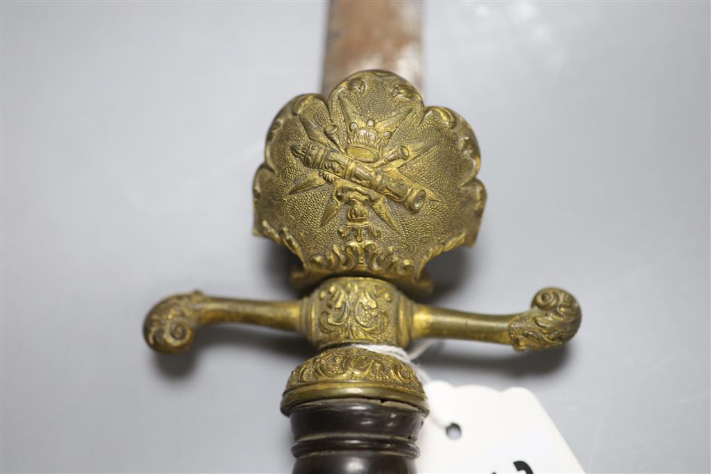 An 18th/19th century German hanger blade, overall length 45cm, and another dagger with horn mounted handle